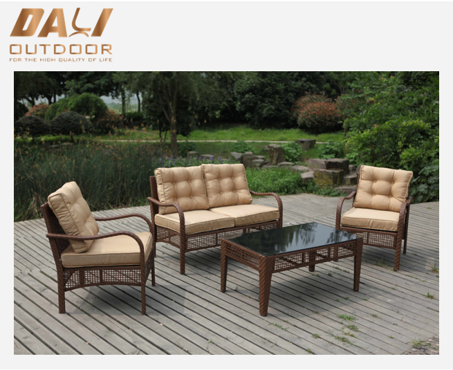 All Weather lapos rattan 4 db barna kültéri garnitúra műanyag rattan ülőgarnitúra rattan bútor sarokkanapé